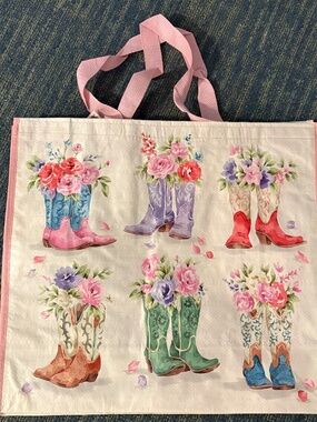 Floral Cowboy Boot Reusable Shopping Tote Bags